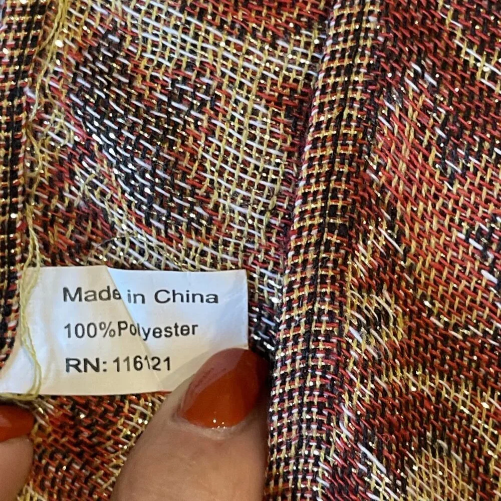 Womens Shawl Wrap Scarf 27 x 68 Paisley Floral Red Metallic Tapestry Fringe Boho